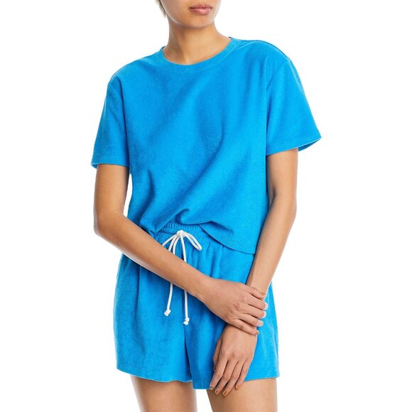 WAYF Women's Terry Short Sleeve Tee Blue L B4HP $58 - Picture 1 of 2